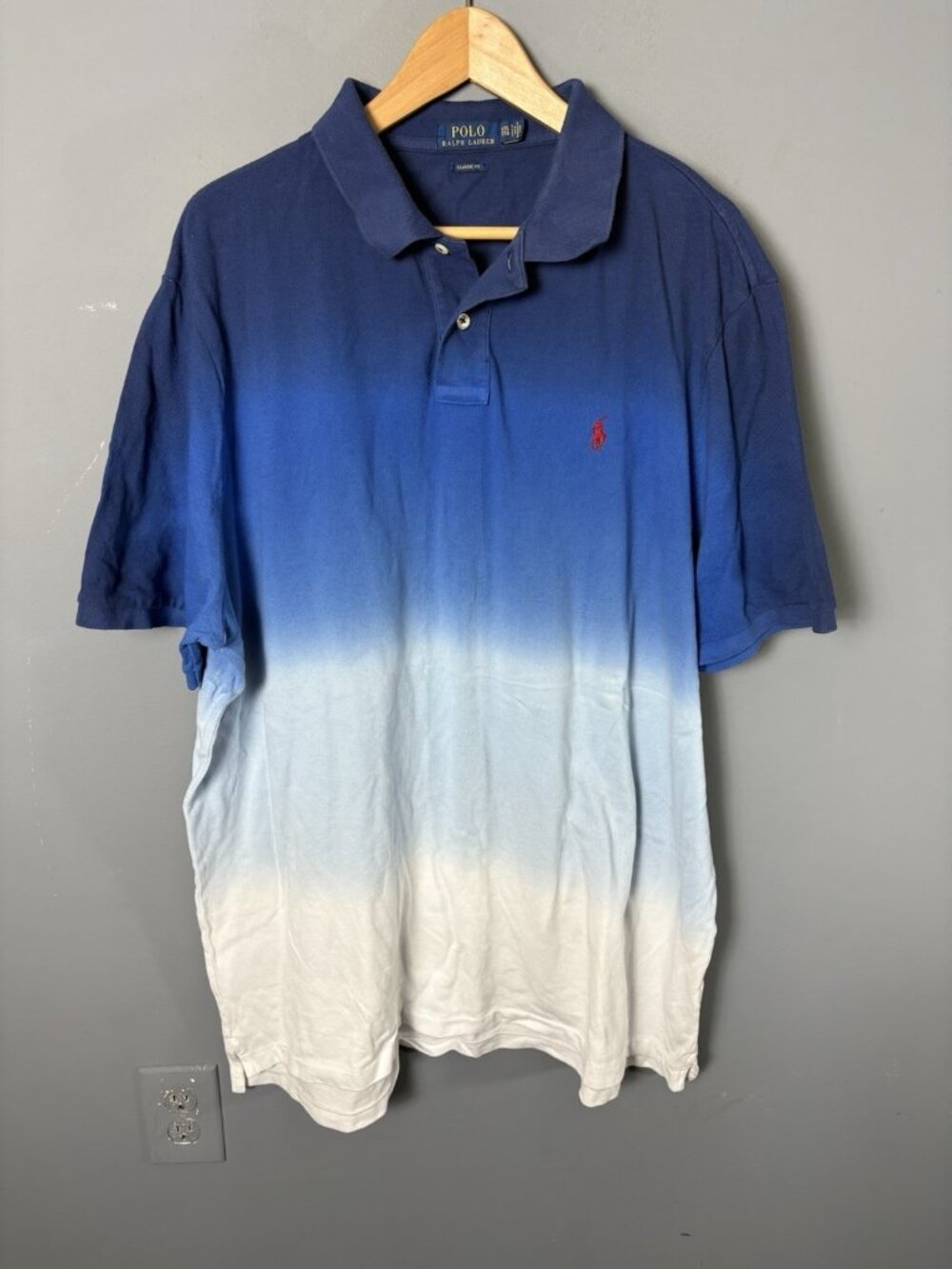 POLO Ralph Lauren Mens XXL Blue/White Ombre Short Sleeve Polo Shirt Classic Fit